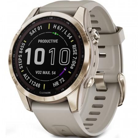 Smart hodinky Garmin Fenix 7S Sapphire Solar, Light Sand Band, Gold Titanium