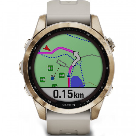 Smart hodinky Garmin Fenix 7S Sapphire Solar, Light Sand Band, Gold Titanium