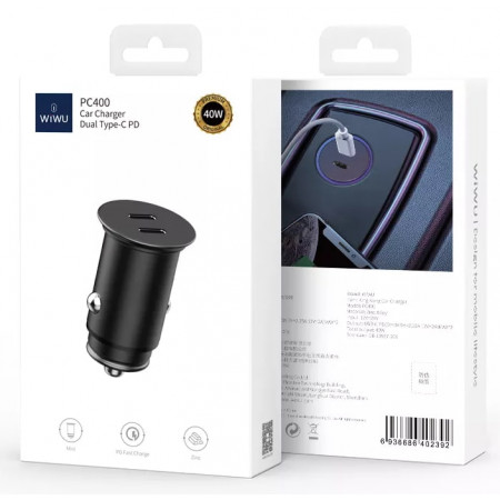 Wiwu Dual Type-C Quick Charge nabíjačka do auta 40 W čierna (PC400)